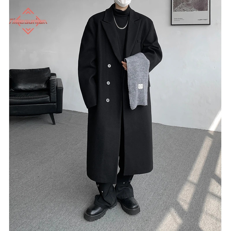 Autumn Winter Men Woolen Jackets Boutique Highend Overcoat Trench Xlong Thick Coat Over The Knee Plus Size 8XL 251029