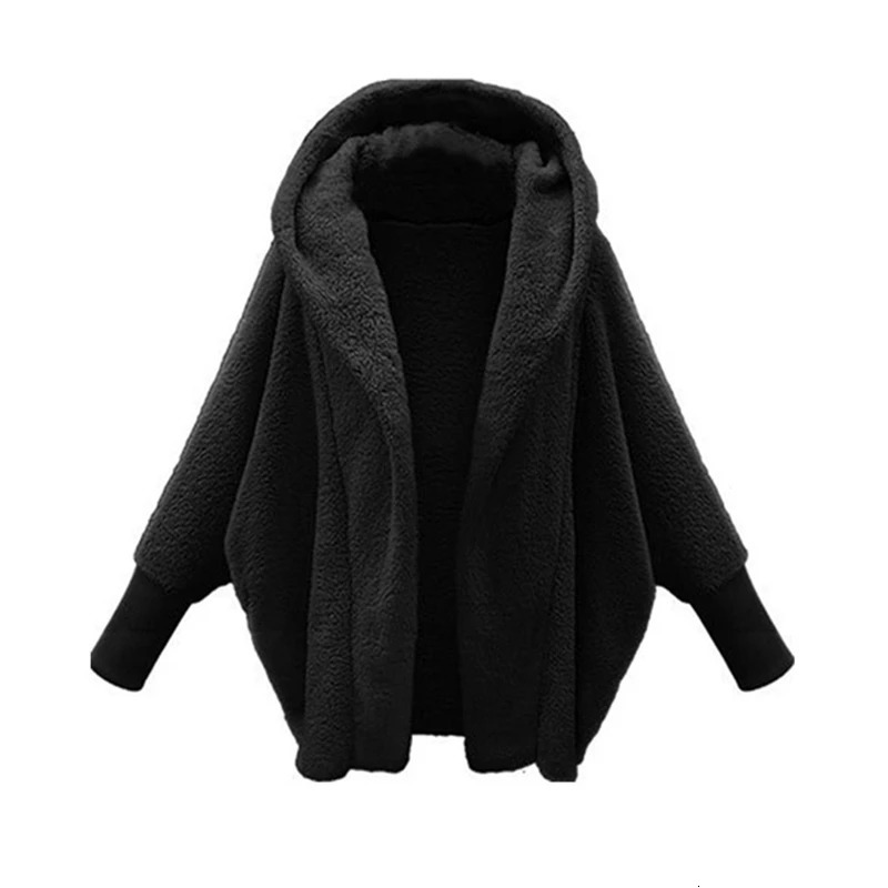 Autumn and Winter Plush Jacket for European American Women Solid Color Long Sleeved Hooded Loose 251028