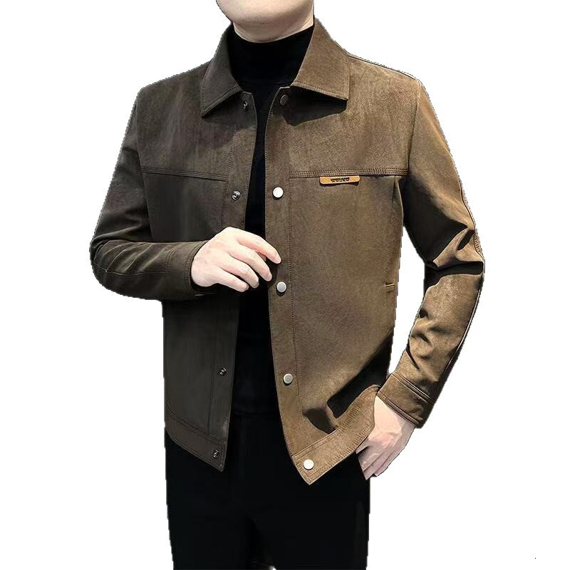 2025 New Spring And Autumn Jacket Men's Stylish Brand Turn-down Designer Coat Collar Suede Autumn Coat Men's Trendy