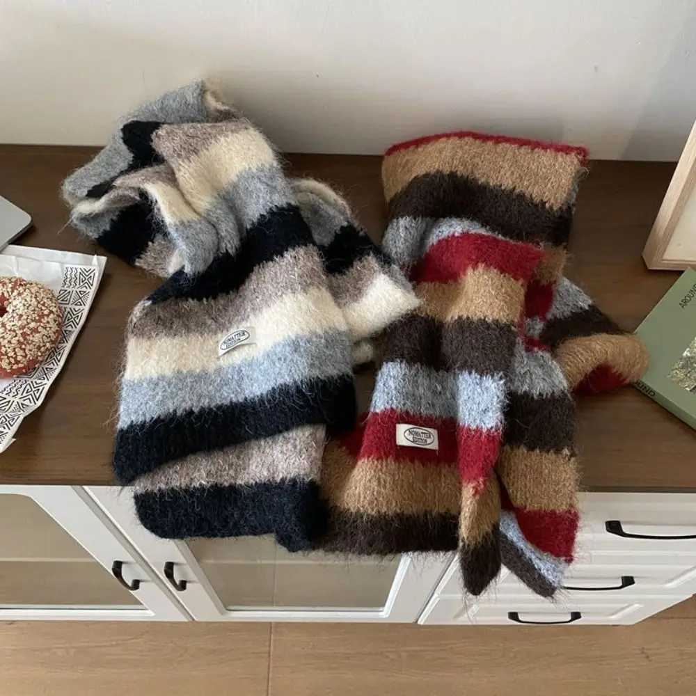 Simple Preppy Style Plaid Wool Scarf Thicken Stripe Scarf Long Korean Style Knitted Shawl StudentW251030
