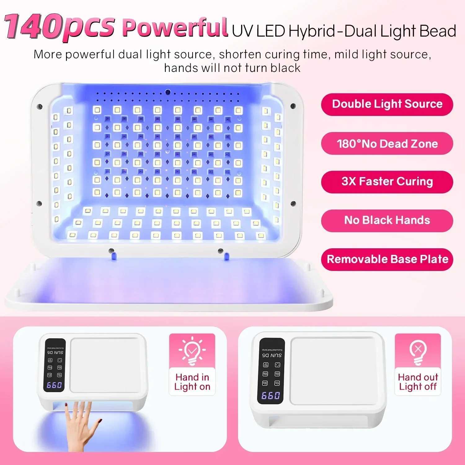140LEDS Nail Dryer 480W LED UV Nail Lamp For Curing All Gel Nail Polish Motion Sensing Manicure Lamp With Big Space Salon Tool L251030