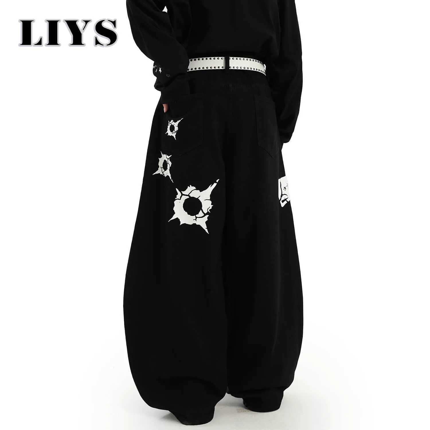 American High Street Pistol Printed Loose Wide Leg Jeans Male Fashion Baggy Machete WideLeg Denim Pants Autumn Men Solid Jeans J251030