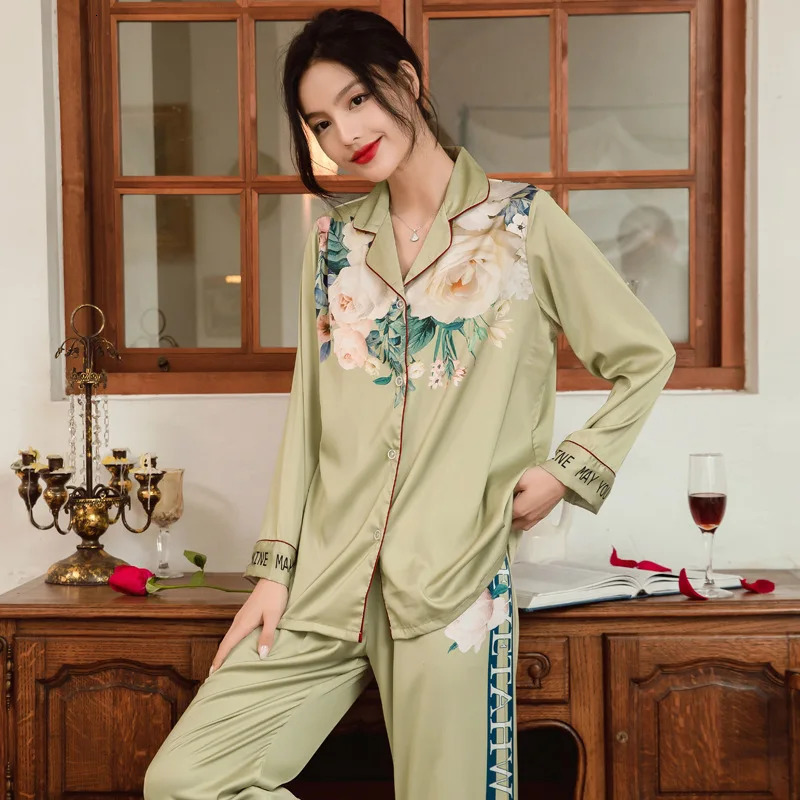 Lightweight LongSleeve Silk Pajamas Set for Young s FrenchStyle Casual Homewear Nightwear Womens Comfortable Sleepwear 251029
