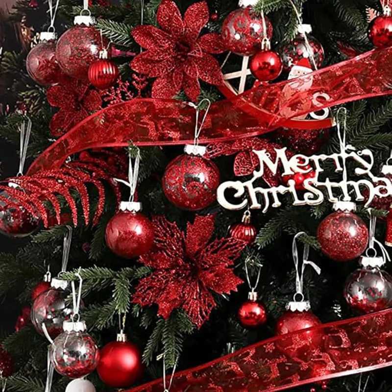 1Pcs Glitter Artifical Christmas Flowers Christmas Tree Wreath Decor Fake Flowers Xmas Garland Ornaments 2025 New Year Navidad C251030