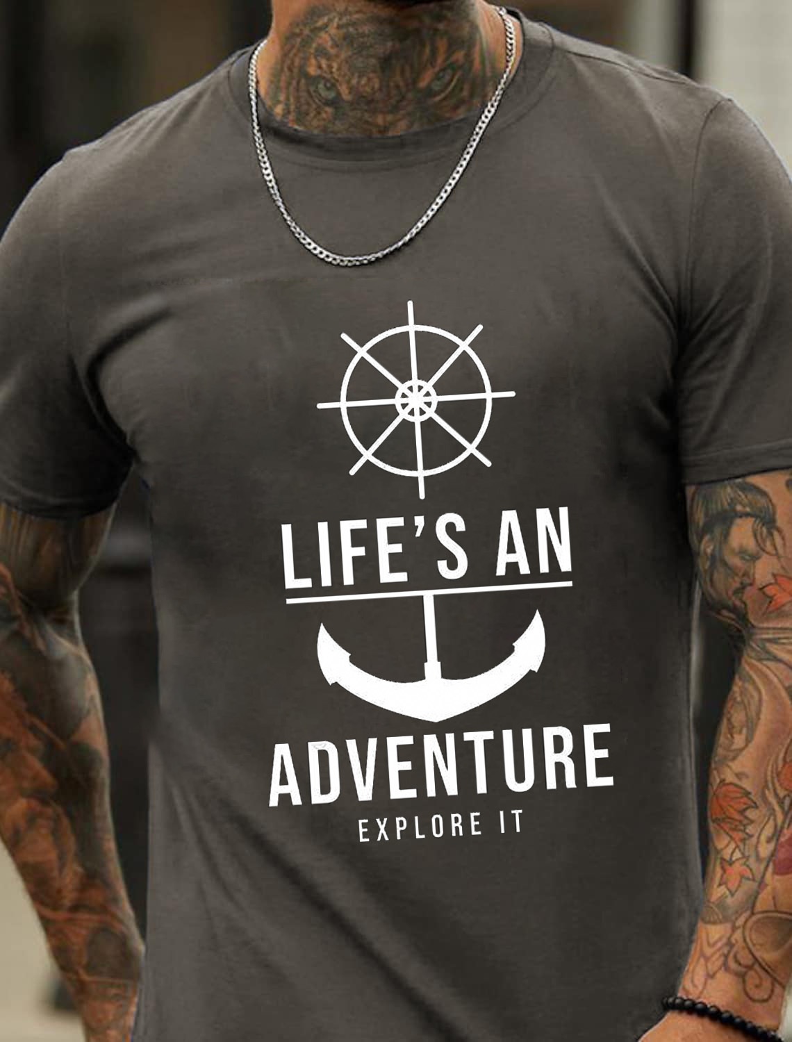 European & American Oversized Sunset Vintage Mountain Print Fashionable Men's Cotton Summer T-Shirt - TT7095