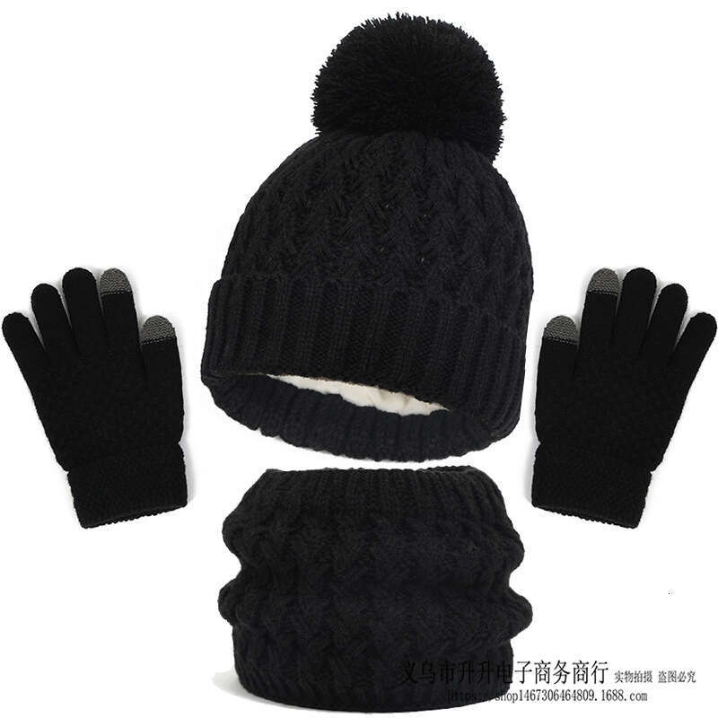 New Children's Scarf Gloves Three-Piece Set Autumn Winter Fleece Lined Thickened Single Ball Baby Hat