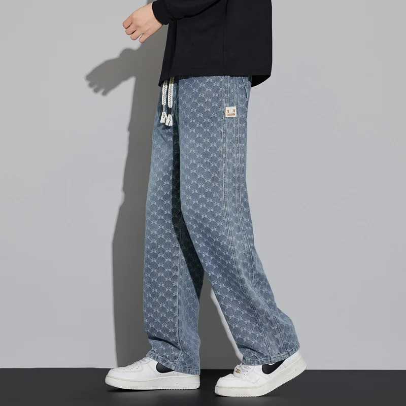 Autumn and Winter Texture Casual Jeans for Men 2025 New Style Loose and Versatile Straight Drawstring Wide Leg Jeans for Men J251030