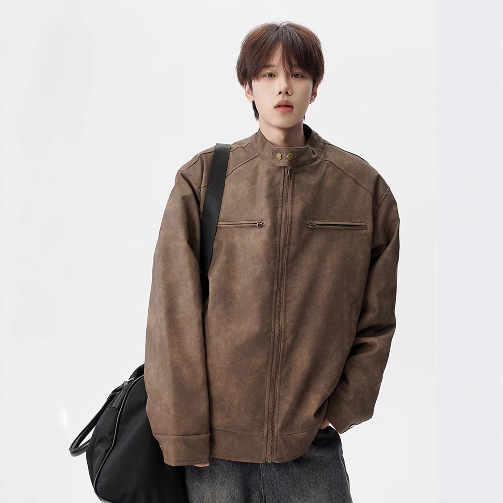 2025 Autumn New Men's Stand Collar Casual Solid Color Designer Jacket Zipper Simple Youth Jacket Trend