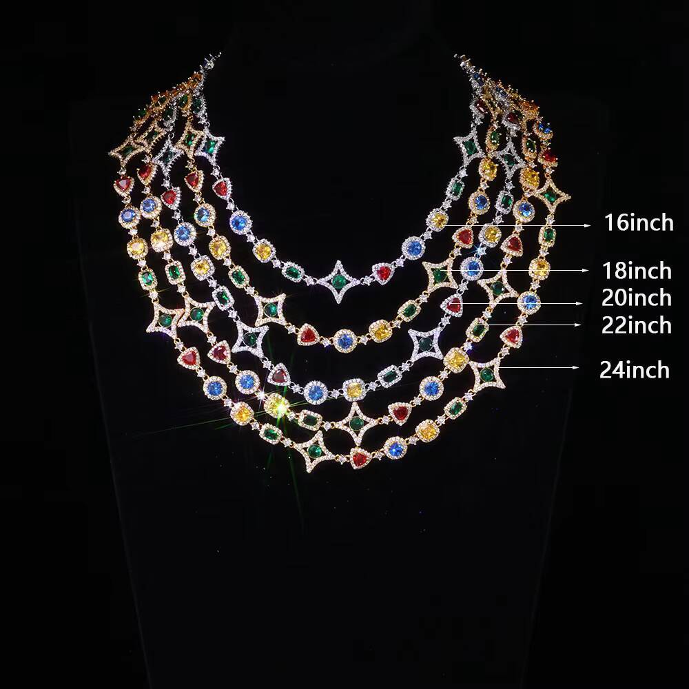 NUOYA Luxury Geometric Link Chain Necklace Colorful moissanite Stones Colored Gemstone Motif Silver Plated Hip Hop Jewelry Designer's style