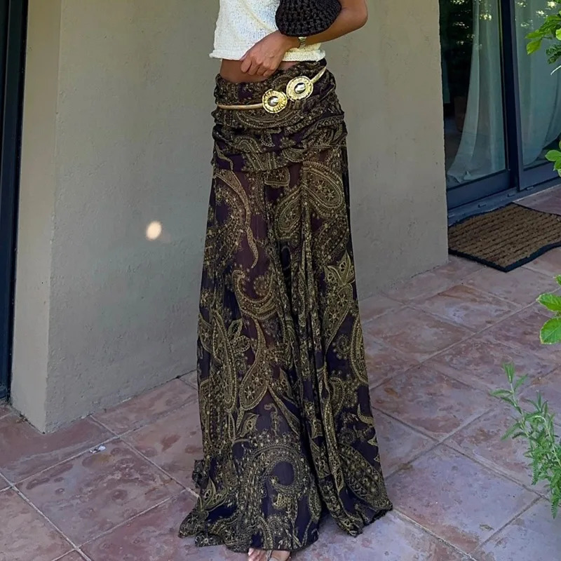 Irregular Printed Big Swing Long Skirts for Women High Waist Buttock Cover ALine Maxi Skirt Female Vintage Bottom Clothes 251028