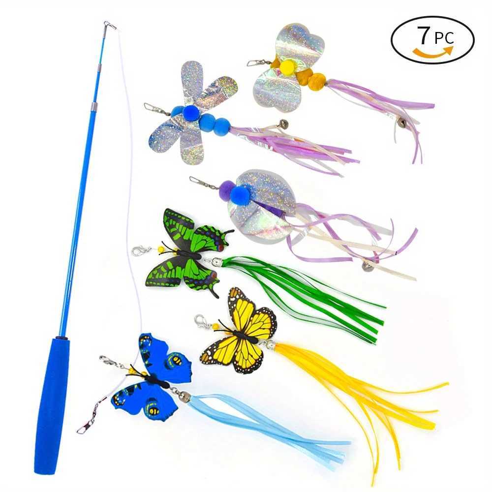 7 Pack Interactive Cat Toy Funny Simulation Feather with Bell Cat Stick Toy for Kitten Playing Teaser Wand Toy Pet Cats Supplies S251029