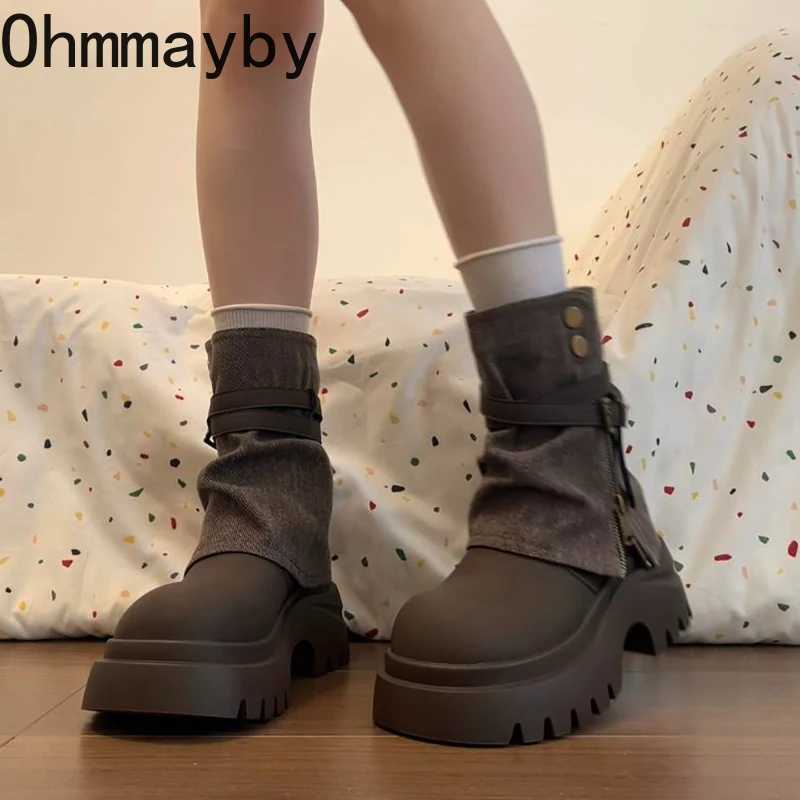 Winter Punk Style Women Ankle Boots Fashion Belt Buckle Shoes Ladies Concise Chunky Platform Heel Short Booties Zapatos De Mujer Z251029