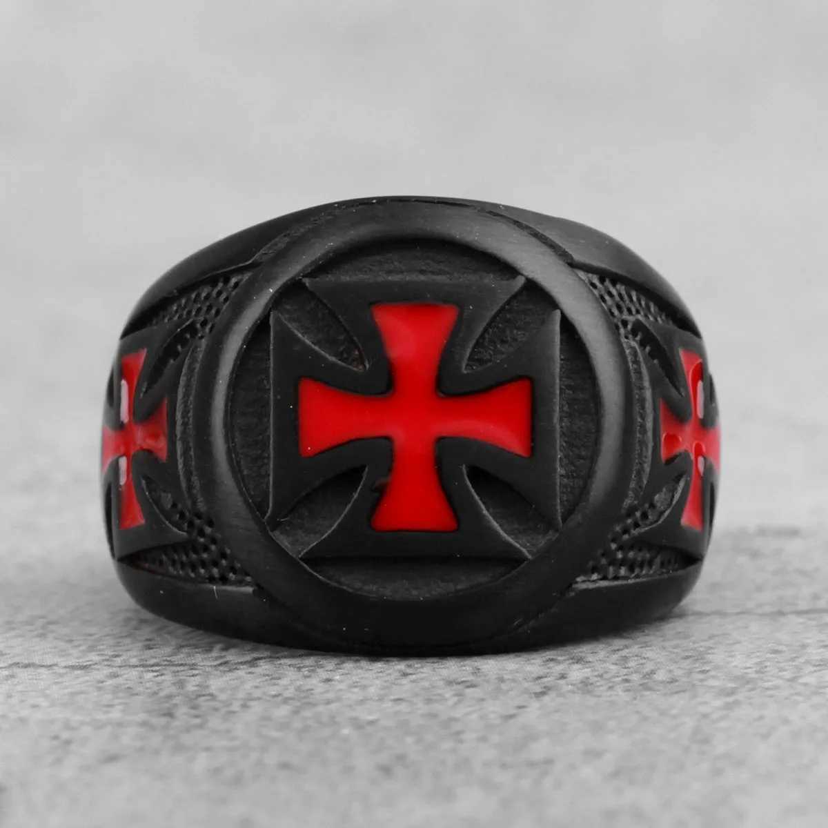 Red Cross Black Stainless Steel Mens Rings Religion Punk Hip Hop for Male Boyfriend Biker Jewelry Creativity Gift W251030