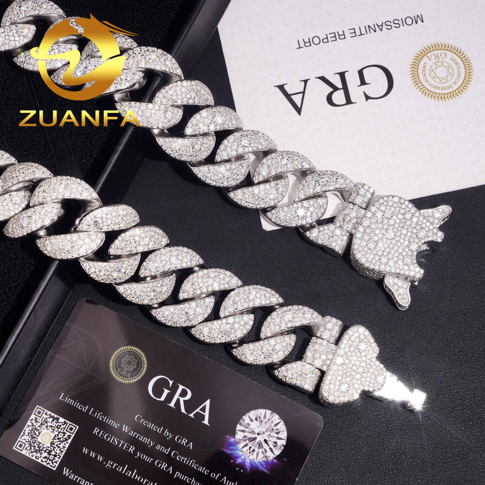 24mm Heavy Mosaic Set Moissanite GRA Silver 925 Gold Plated Necklace Chain Hip Hop Iced Out Jewelry Cuban Link Bracelet Chain