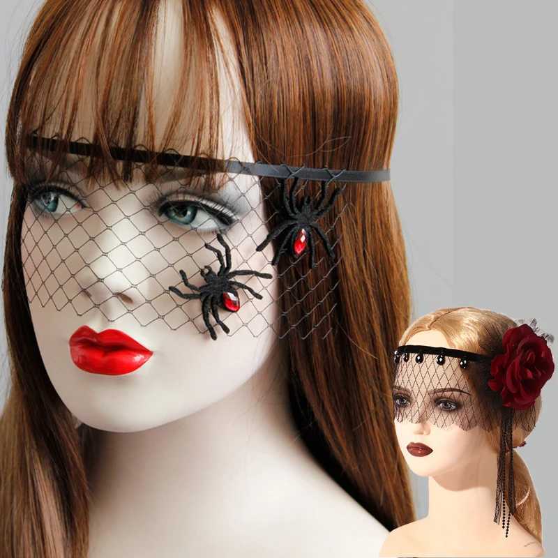 1920s Gatsby Party Spider Jewelry Masks Halloween Masquesrade Wearing Gothic Black Mesh Rose Face Mask Charming HeaddressW251029