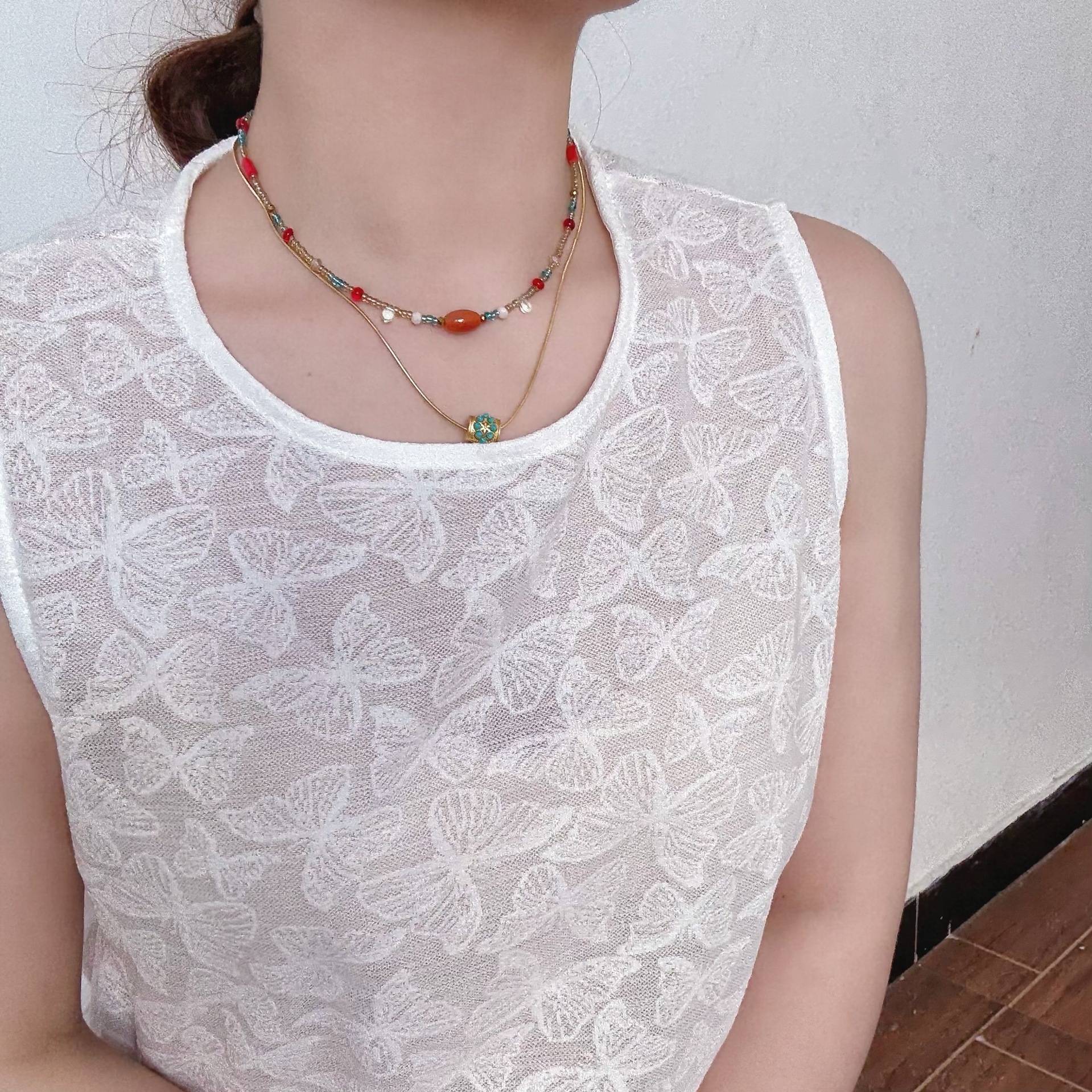 Niche Color Matching New Chinese Necklace Ancient Western Style Exquisite Versatile Pendant Accessories for Women ddmynov