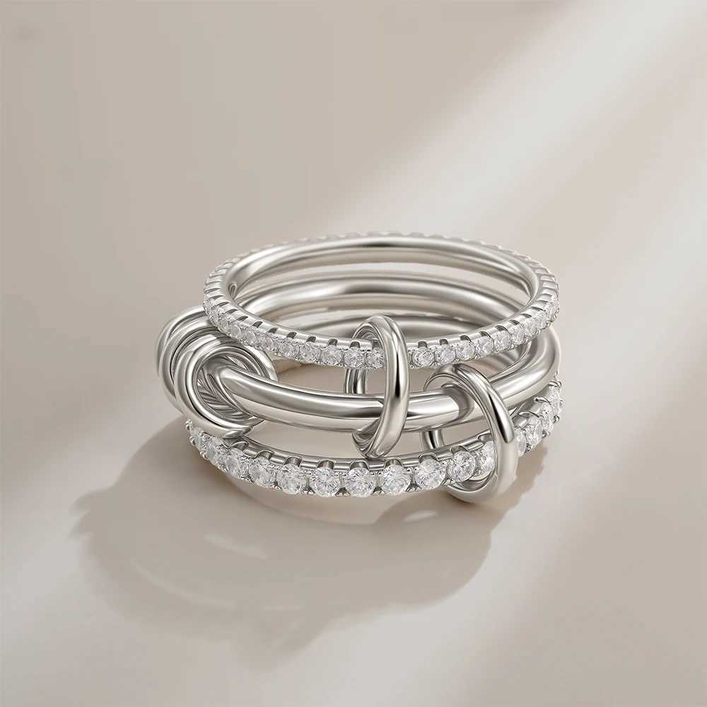 Multilayer Stackable Finger Rings Shiny Cubic Zirconia Link Ring 18K Gold Plated Stainless Steel High Quality Jewelry AccessoryW251030