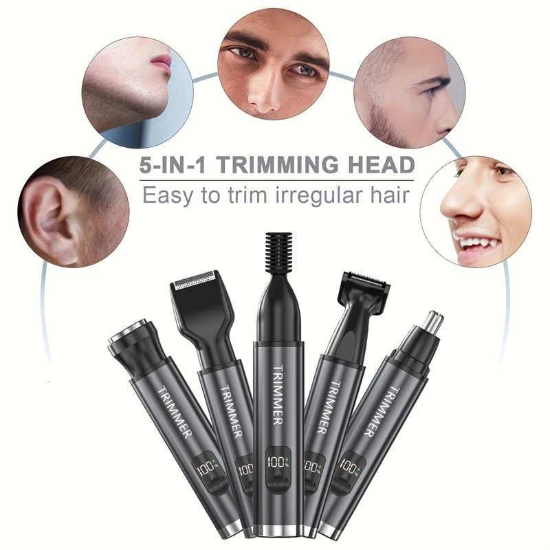 5in1 Electric Nose Hair Trimmer Digital Display Remove Armpit Hair Eyebrows Ear Hair Beard Multifunctional Trimmer Typec M251030