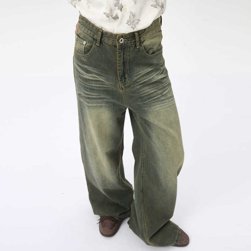 Men's Jeans Man Summer New American High Street Vintage Straight Wide-Leg Jeans Trend