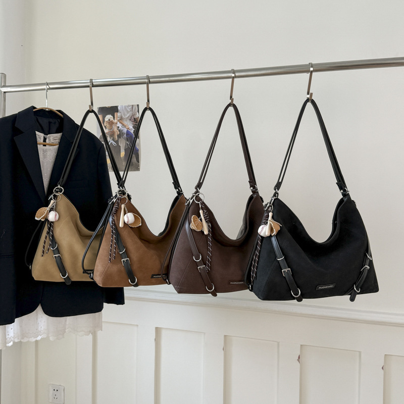 New retro women's suede backpack, large capacity commuter crossbody bag, fashionable single shoulder handbag, trendy versatile designer bag