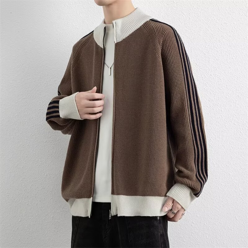Knitted Cardigan Jacket For Men 2025 New Spring Autumn Winter Designer Jacket Sweater Coat Men Color Block Striped Outerwear Sweater Jacket