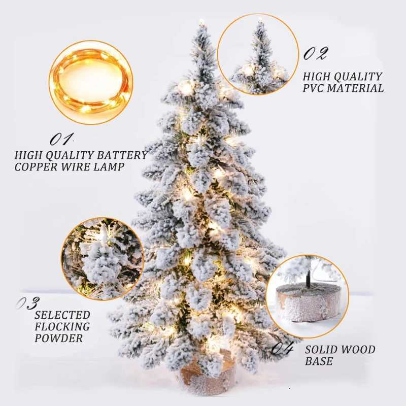 4560 CM High Christmas Tree with PVC Snowflakes Flocked Tabletop Decor Tree for Home Office Party Holiday Christmas Decorations C251030