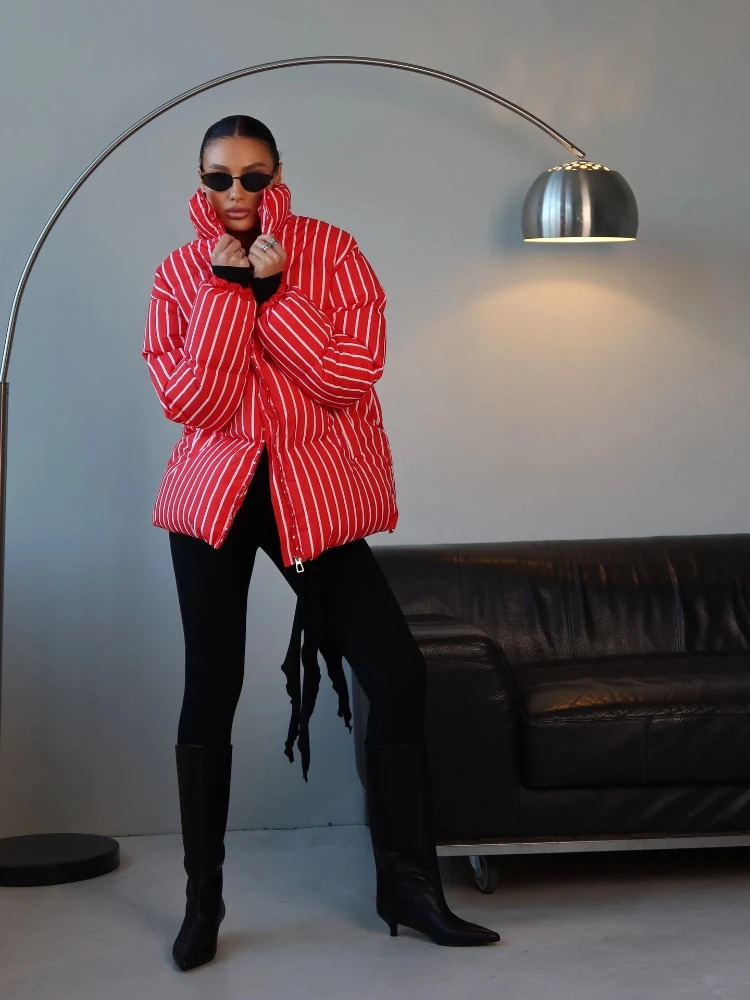 Fashion Oneck Patchwork Cotton Coats Women Elegant Printed Single Breasted Pocket Loose Coat Lady Autumn Winter Casual Coat 251030