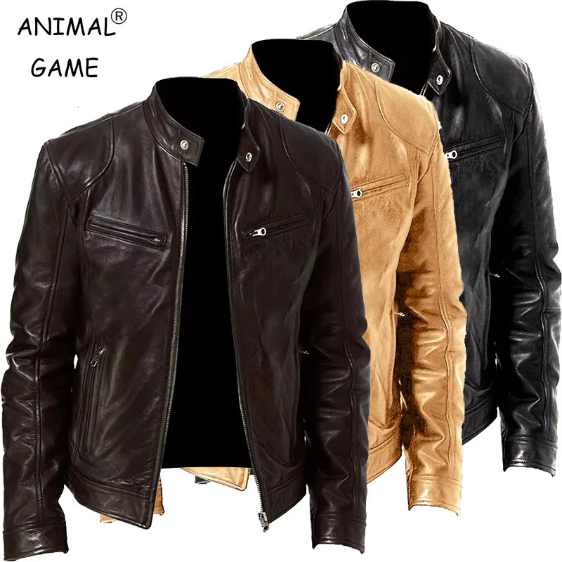 Mens Stand Collar Leather Jacket Coats Male Antiwind Motorcycle Zipper Jackets Winter Men Outdoor Sport Streetwear 251029