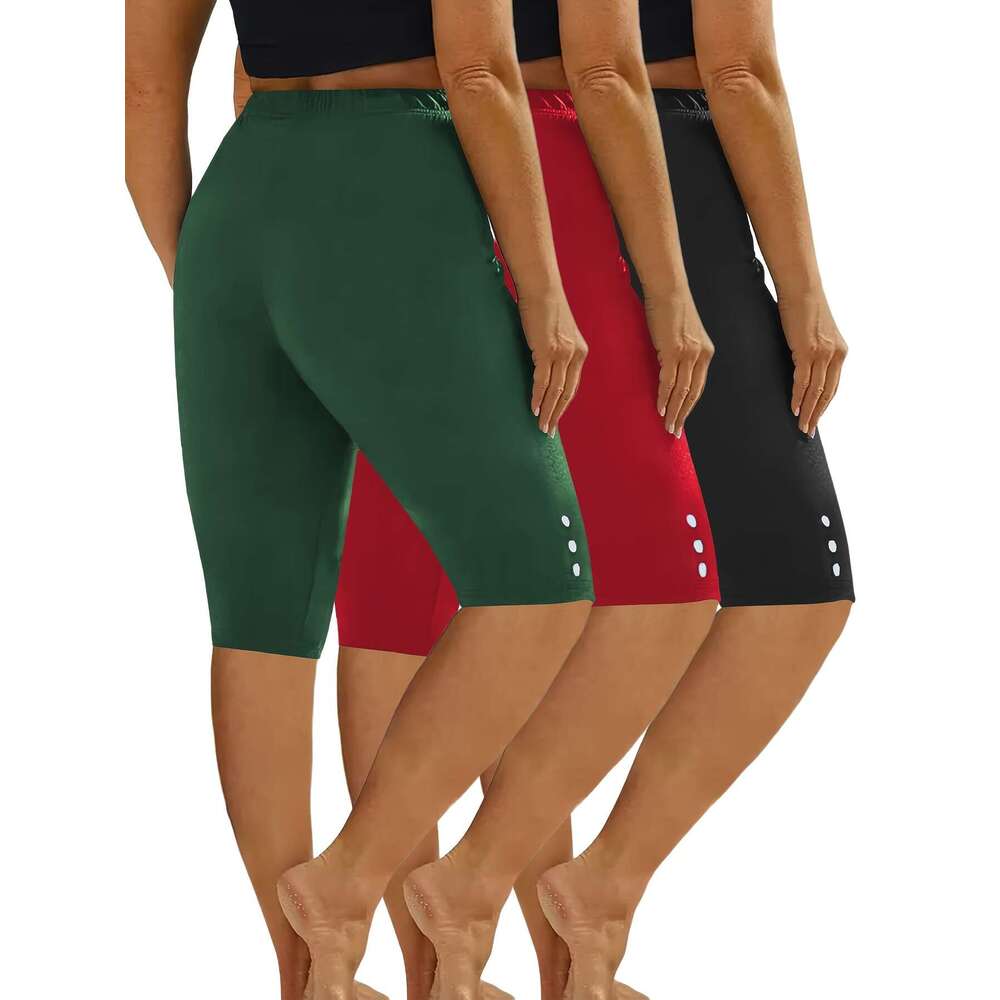 3pcs Casual Sport Leggings Athleisure Wear, Workout Classic Fit, Solid Color, High Elasticity, Stretch Fabric, Multipack Training Shorts, Fiess Enthus