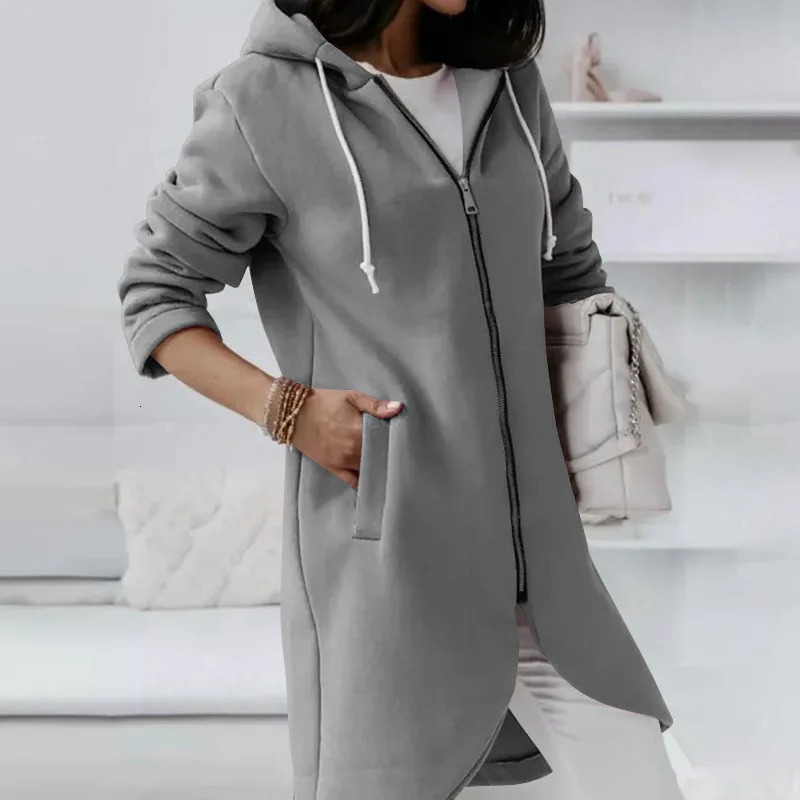 Oversized Women Loose Zip Sweatshirts Casual Female Hoody Tie Collar Zip Up Pocket Baggy Streetwear Hooded Coats JYFSJY7755 251030