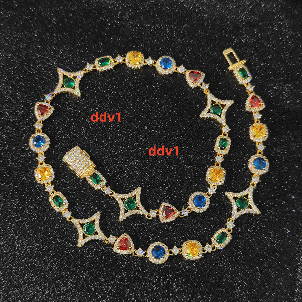 NUOYA New Arrival Colorful Gemstone Chain for Women 18K Gold Plated Colored moissanite Geometry Motif Link Necklace Hip Hop Jewelry Designer's st