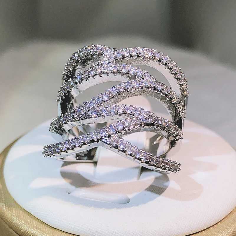 Creative Geometric Winding White Zircon Ring 925 Sterling Silver For Ladies Fashion Party Cocktail Party Jewelry GiftW251030