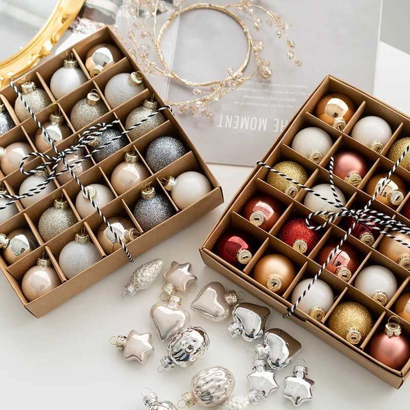 25pcs 4cm Small Size Glass Christmas Ball Ornaments Champagne Christmas Tree Party Decoration New Year Christmas Spheres Pendant C251030