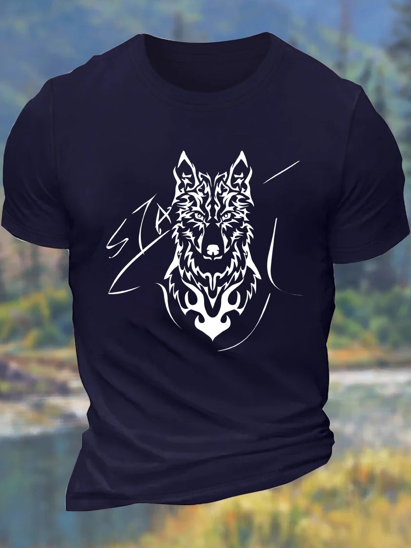 European and American Oversized Animal Wolf Head American-Style Men's Large Print Pattern Cotton Short-Sleeve T-Shirt - TT7327
