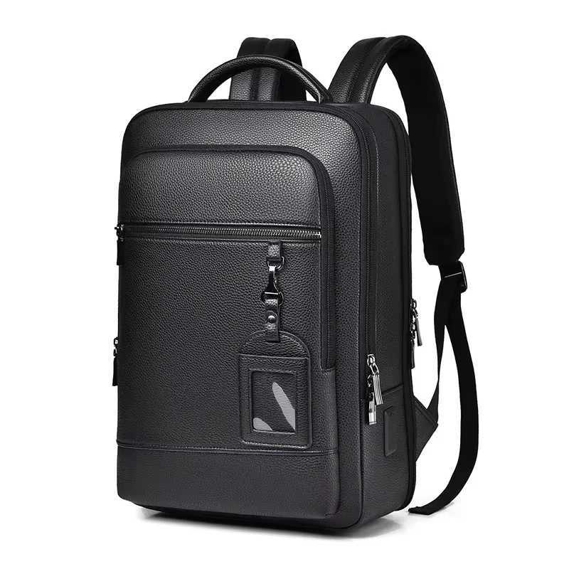 Mens 156 inch Laptop Backpack PU Leather Sahel USB Charging Executive Backpack Briefcase Off Travel Business Shoder Bag Y251011