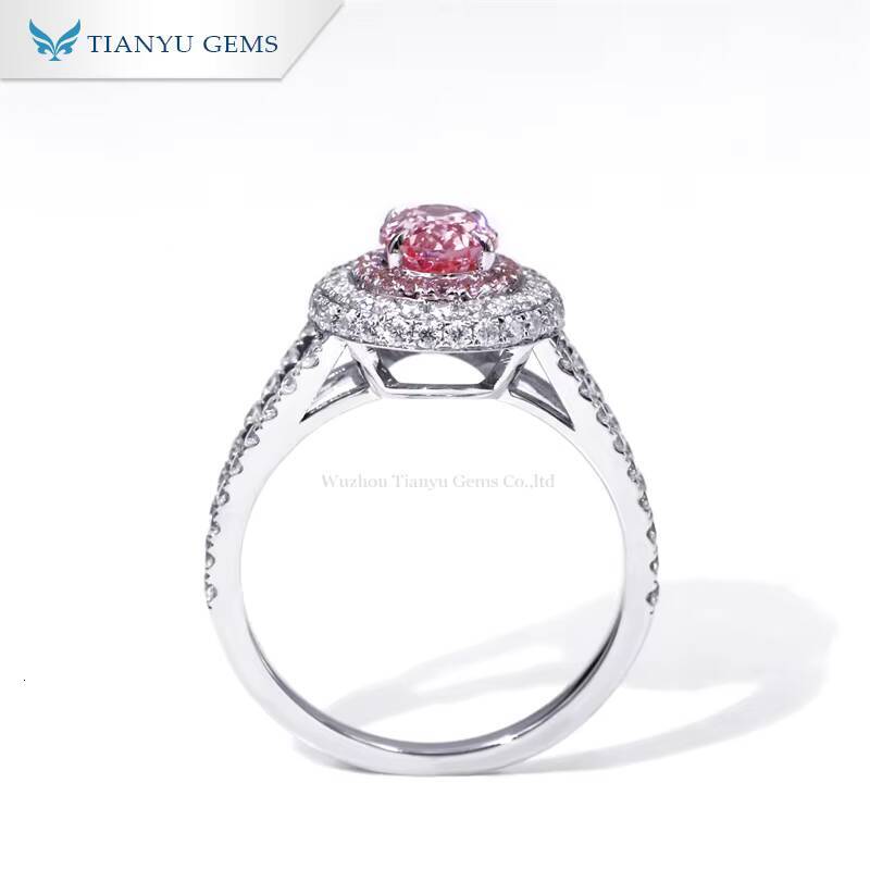 Tianyu Gems 6x85mm Oval Pink Lab Sapphire Ring Moissanite Diamond 10K 14k 18K White Gold Wedding Engagement Rings for Women