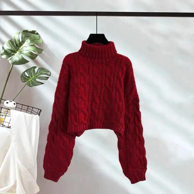 Women's Sweaters High-neck Pullover Short Twist Sweater For Women In Autumn And Winter Lazy Style Loose Thickened Knitted Outside Wear XQ293