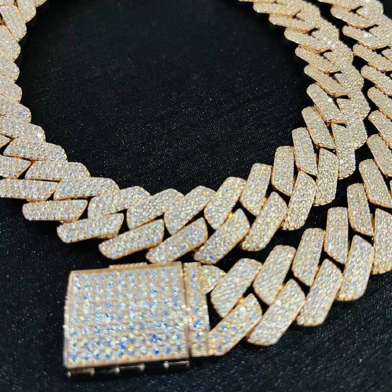 Moissanite Cuban necklace Rose Gold Big Guy 18MM Fully Iced Out 3 Rows Diamond Moissanite Cuban Chain for Men