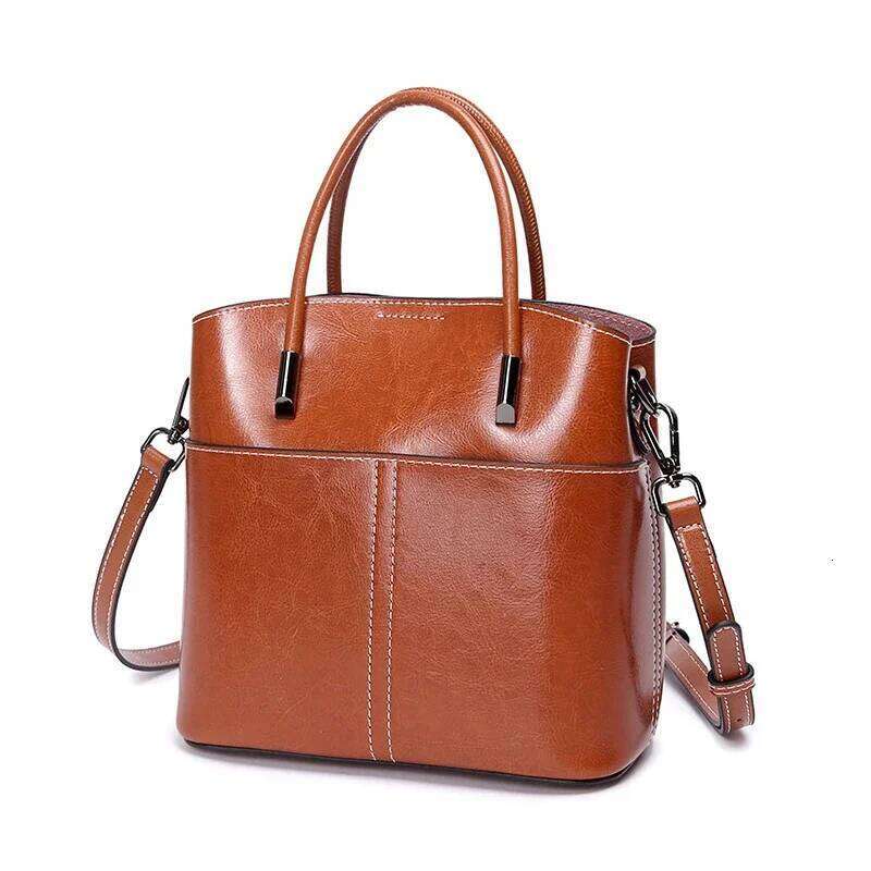 Cowhide Women's Tote Bags Handbags 2025 New Genuine Leather Women Shoulder Crossbody Fashion Female Bucket Bag 8266