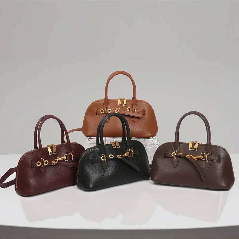 Genuine Leather Women's Crossbody Bag 2024 Autumn/Winter New Style Niche Fashionable Handbag High-End Feelsimple Casual Single S