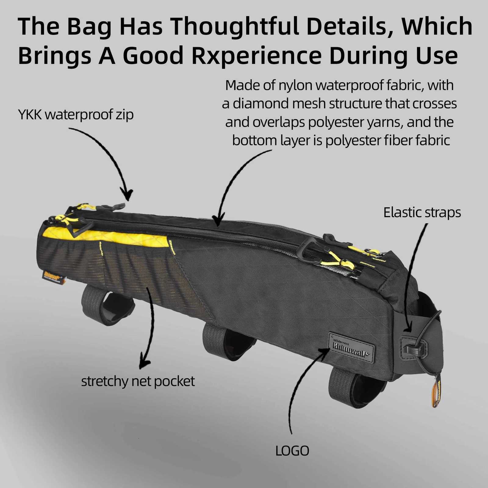Rhinowalk BIke Large Top Tube Bag Extra Long WaterResistant Bikepacking For MTBRoad Bike With 18 Inch Or Larger Frame Length H251029