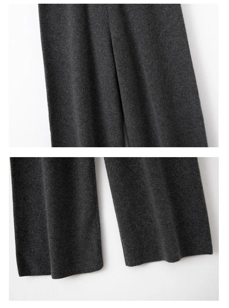 Autumn Winter Fashion Basic Women 100 Merino Wool Wide Leg Simple Style Cashmere Knitted Trousers Loose Casual Pants Z260314