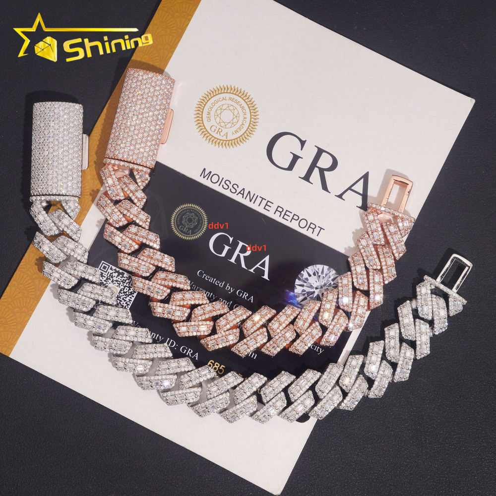 Pass Diamond Tester Baguette Moissnaite 16mm Mens Cuban Bracelet S925 Gold Plated Luxury Cuban Link Chain Hip Hop Jewelry Designer's style