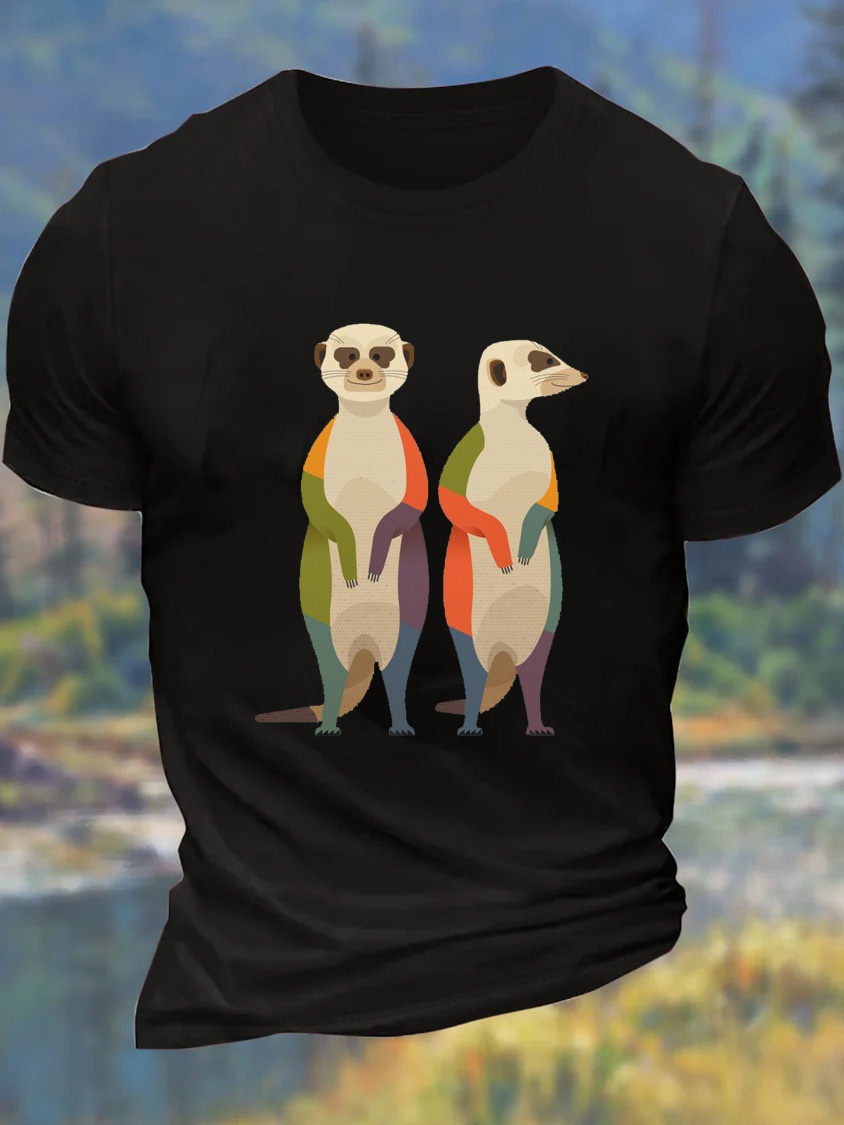 European and American Oversized Men's Animal Print Round Neck Casual Cotton Letter T-Shirt - TT7462