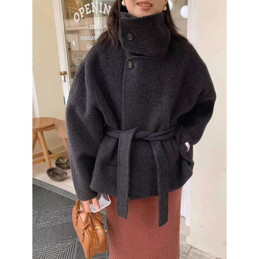 Urban Woolen Belt Women Coat Casual Long Sleeve Button Patchwork Female Jacket 2025 Autumn Winter Fashion Lady Streetwear