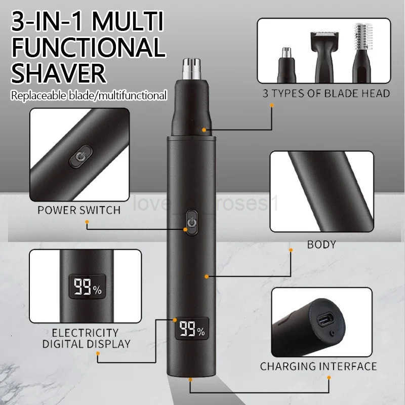 XMSJ 3in1 Mens Electric Nose Hair Trimmer LED Display Portable Painless Tshape Rechargeable Sideburns Eyebrows Beard Trimmer Z251030