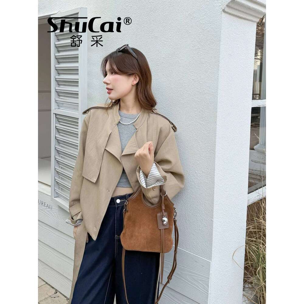 Genuine Grade Matte Suede Leather Women's Handbag Designer Brand Shoulder Crossbody Bucket Bag Cowhide Female Tote New