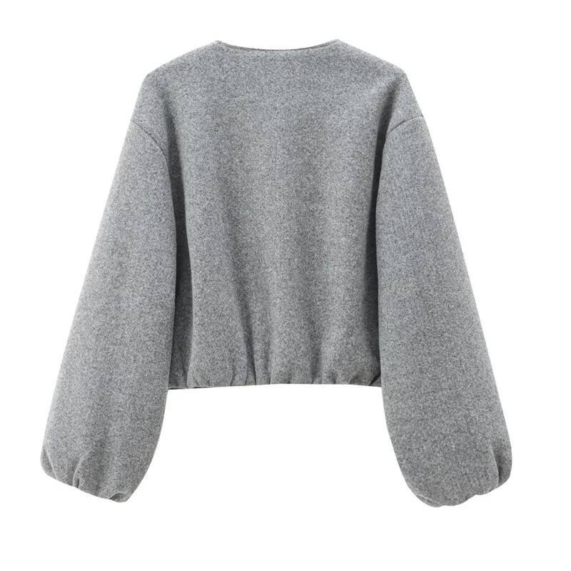 winter jacket women HXAO Outerwears Cropped Bomber Jacket Women Autumn Long Sleeve Faux Wool For Woman Winter Zip Up Gray Beige Short Coats5324