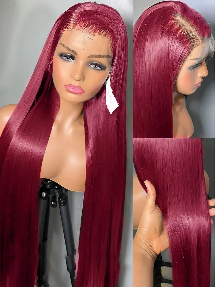 Bone Straight Human Hair Wig Burgundy Red /Black/Blonde /Pink /Brown Wig 13x4 13X6 HD Lace Frontal Wig Prepucked Brazilian Hair Glueless Ready To Wear