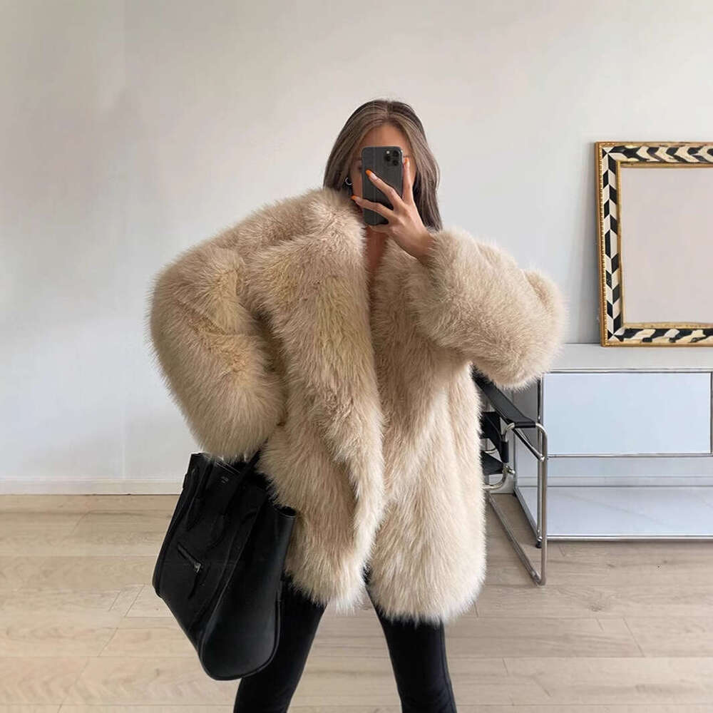 New Faux Fur Jacket Autumn Lapel Winter Loose Korean Style MidLength